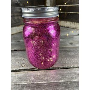 Lighted Mason Jar Pink Glitter Nightlight Home Decor Handmade